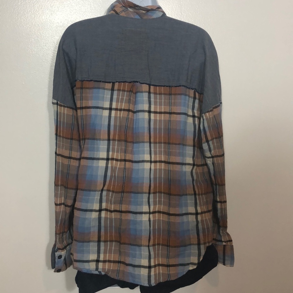We the Free blue and rust colored plaid flannel - Picture 6 of 7
